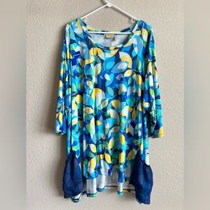 LOGO by Lori Goldstein Blue and Yellow Geometric Tunic